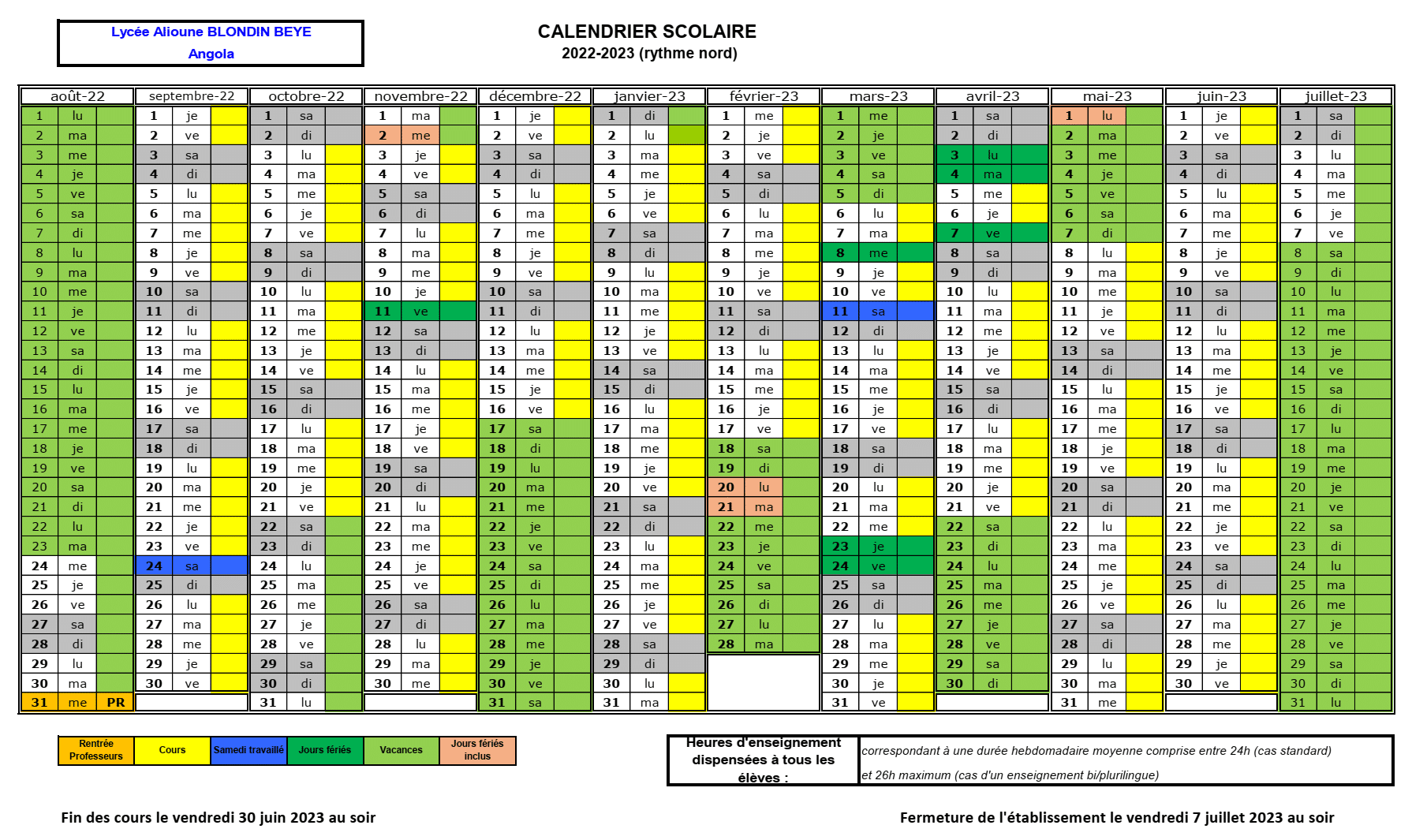 Calendrier 2022-2023