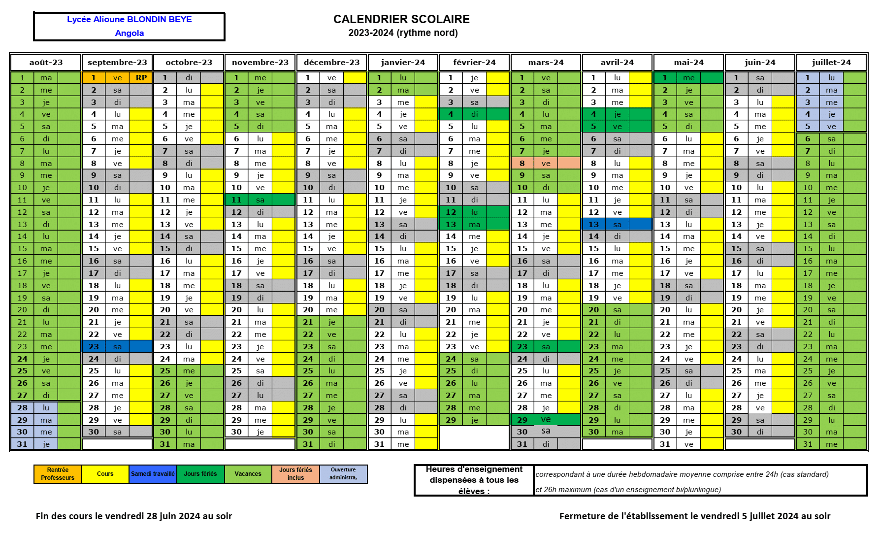Calendrier 2023-2024